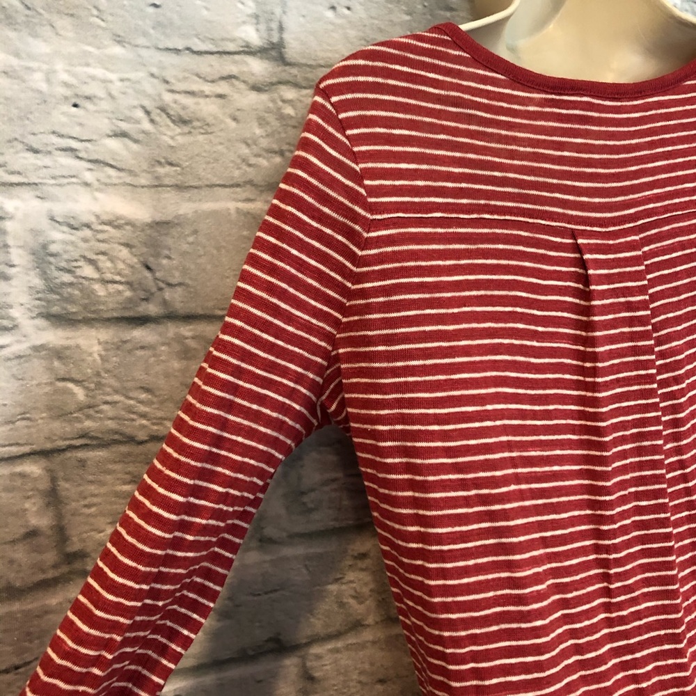 Vince Striped Linen Red & Cream Long Sleeve Top - Picture 8 of 8